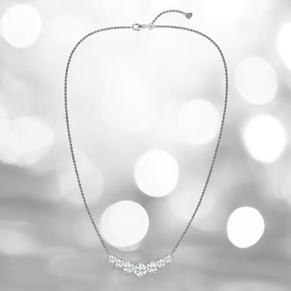 5 Carats Round Lab Grown Diamond Seven Stone Necklace, 950 Platinum