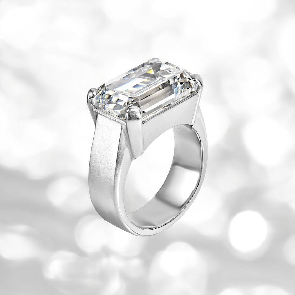 9 Carats Emerald Shape Lab Grown Diamond Ring, 950 Platinum