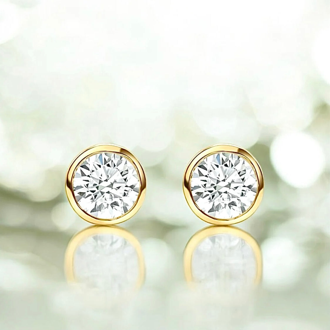 2 Carats Diamond Bezel Stud Earrings, 14K Yellow Gold