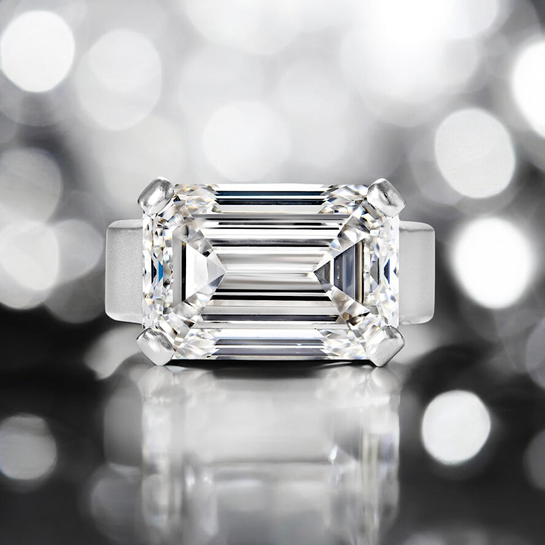 9 Carats Emerald Shape Lab Grown Diamond Ring, 950 Platinum