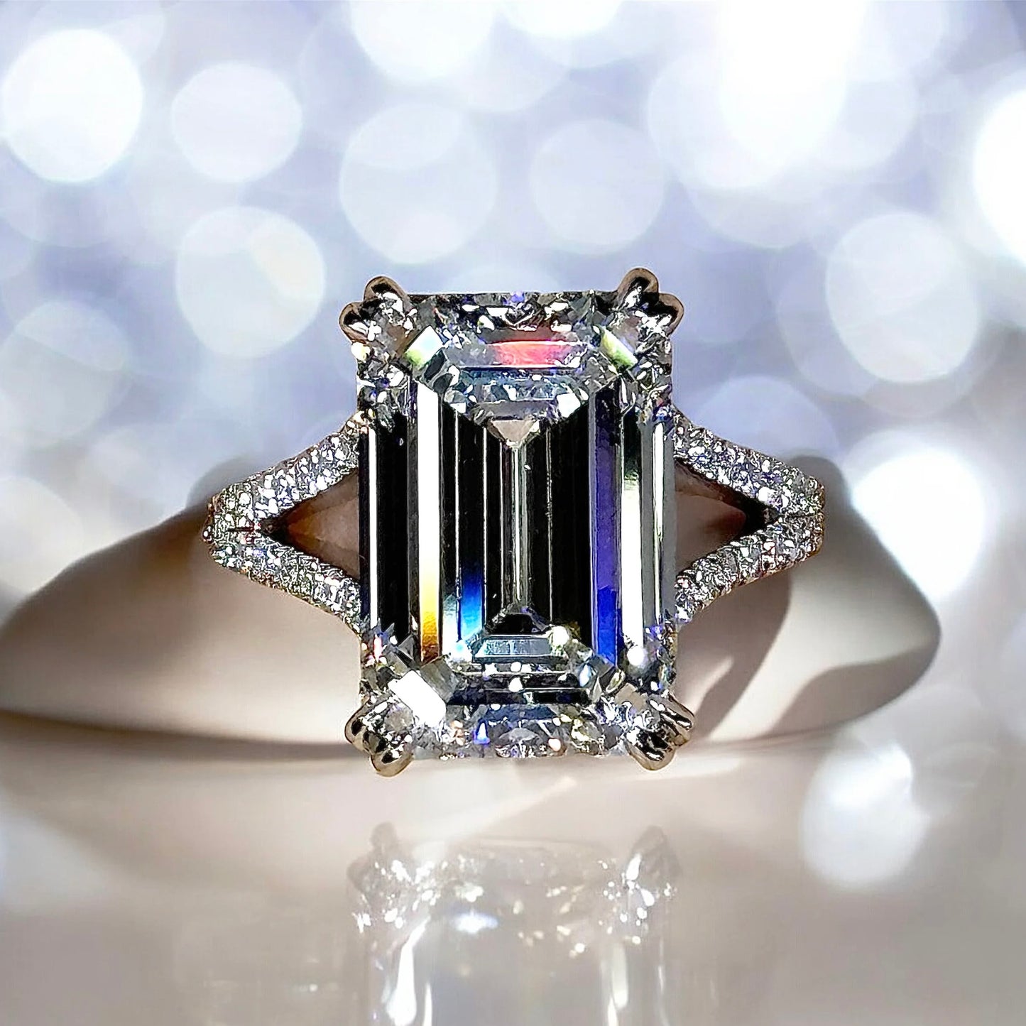 6.38 Carats Emerald Cut Diamond ring in 950 Platinum
