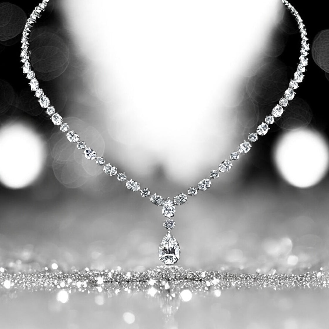 35 Carats Lab Grown Diamond Water Drop Necklace, 950 Platinum, E, VS1