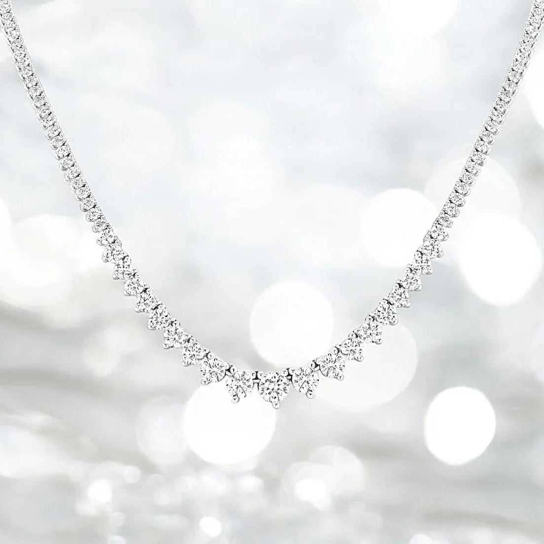 5.5 carats Diamond Riviera Necklace, 14K White Gold, 17 inch