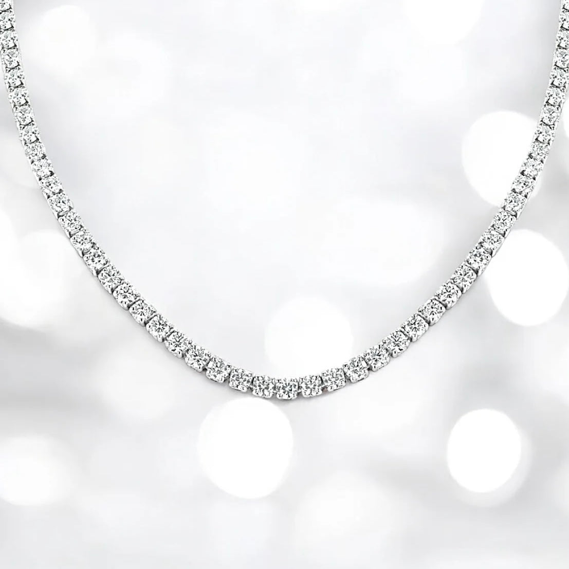 14 carats 4-Prong Diamond Tennis Necklace, 14K white gold, 17 inches