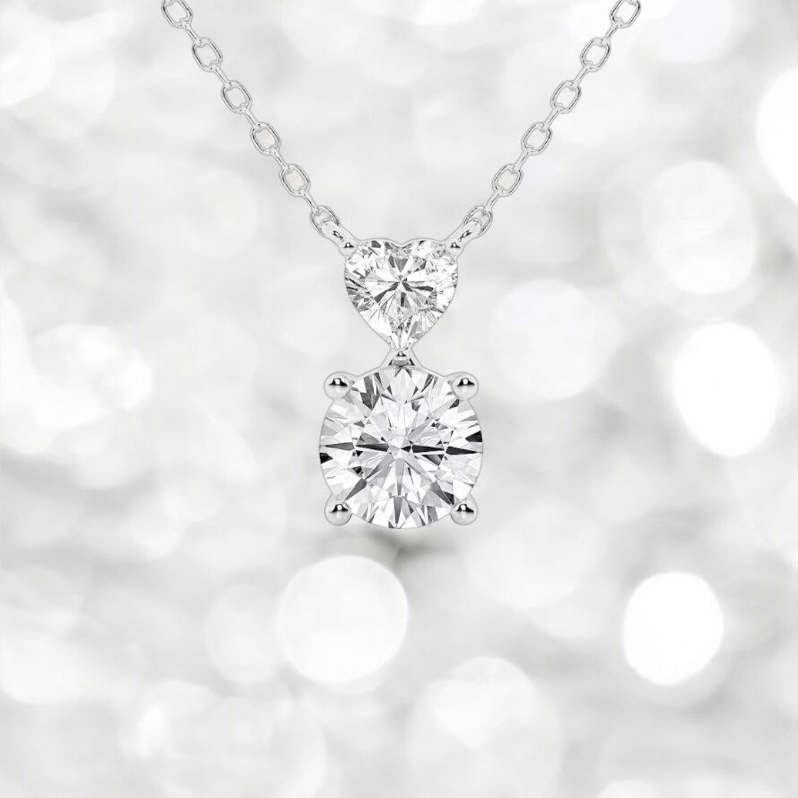 2 Carats Toi Et Moi Heart and Round Lab Grown Diamond Pendant, 950 Platinum