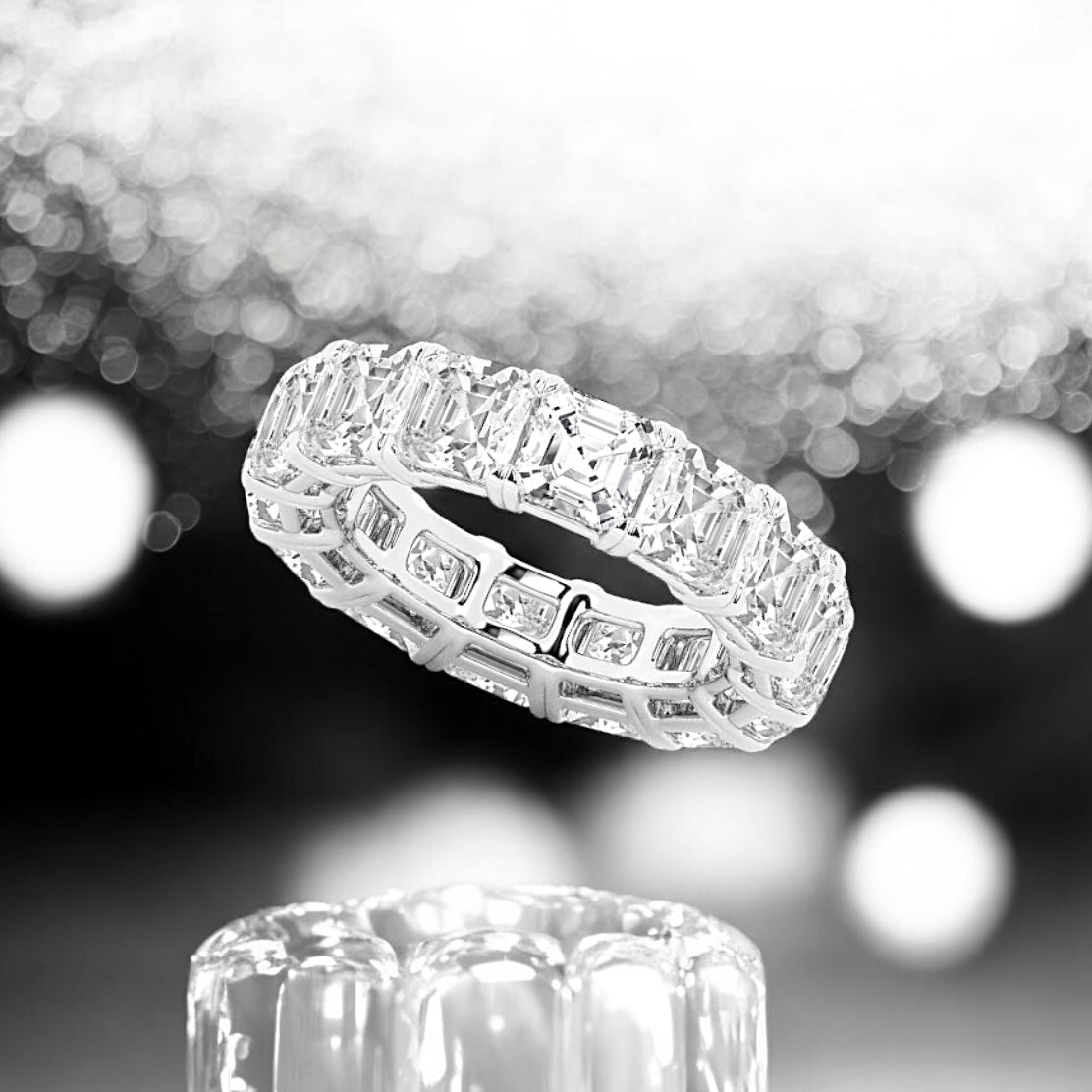 12 Carats Asscher Lab Grown Diamond Eternity Band - 5.4mm Width (size 5 US), 950 Platinum