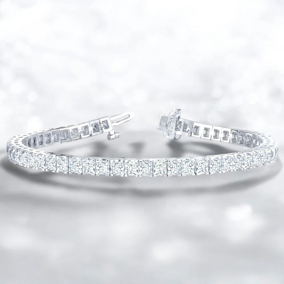12 carats Princess Diamond Line Bracelet in Platinum, 7 inch