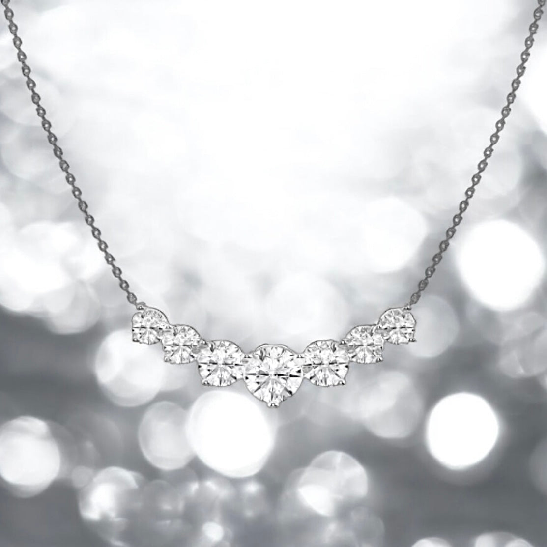 5 Carats Round Lab Grown Diamond Seven Stone Necklace, 950 Platinum