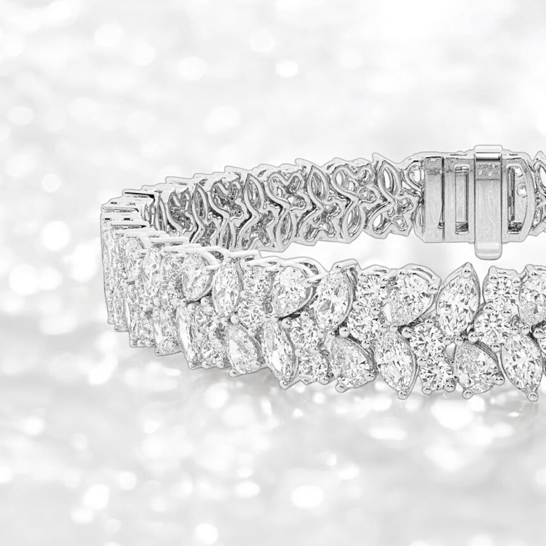 11 Carats Round, Pear, Marquise Lab Grown Diamond Alternating Bracelet, 7 Inches, 18K White Gold
