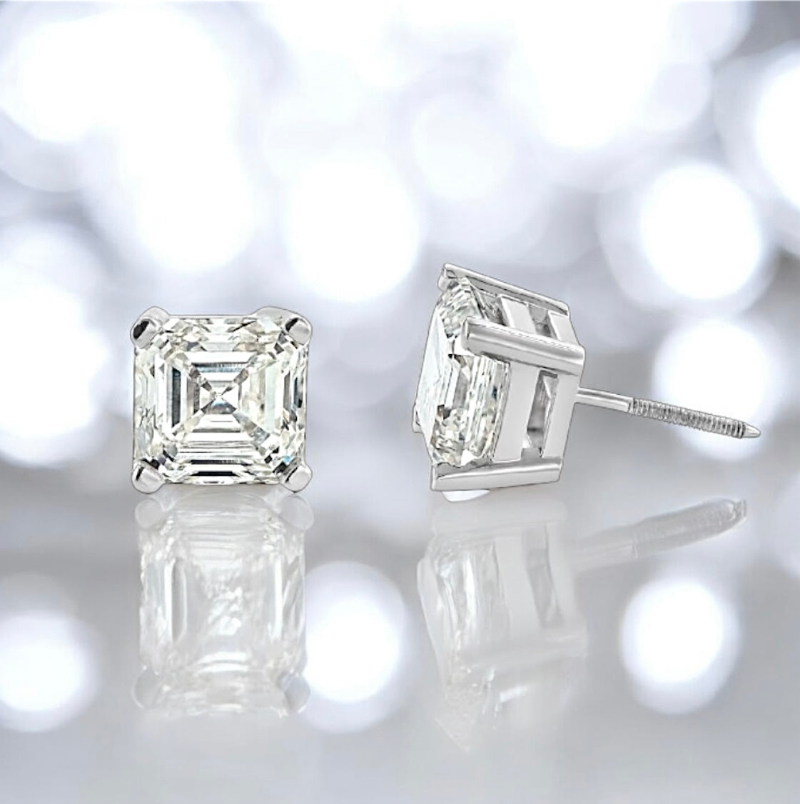 6 Carats Asscher Lab Grown Diamond Earrings, 950 Platinum