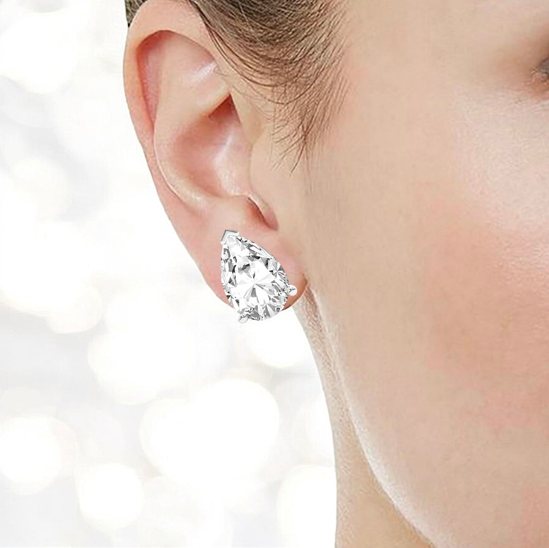 11 Carats Pear Shape Diamond Stud Earrings, 950 Platinum