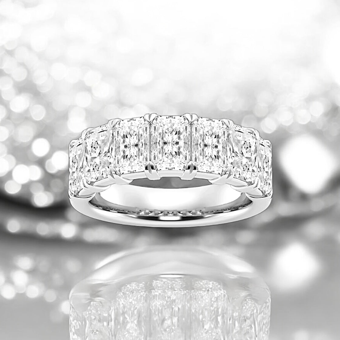 4 Carats Radiant Lab Grown Diamond Seven-Stone Ring, 950 Platinum