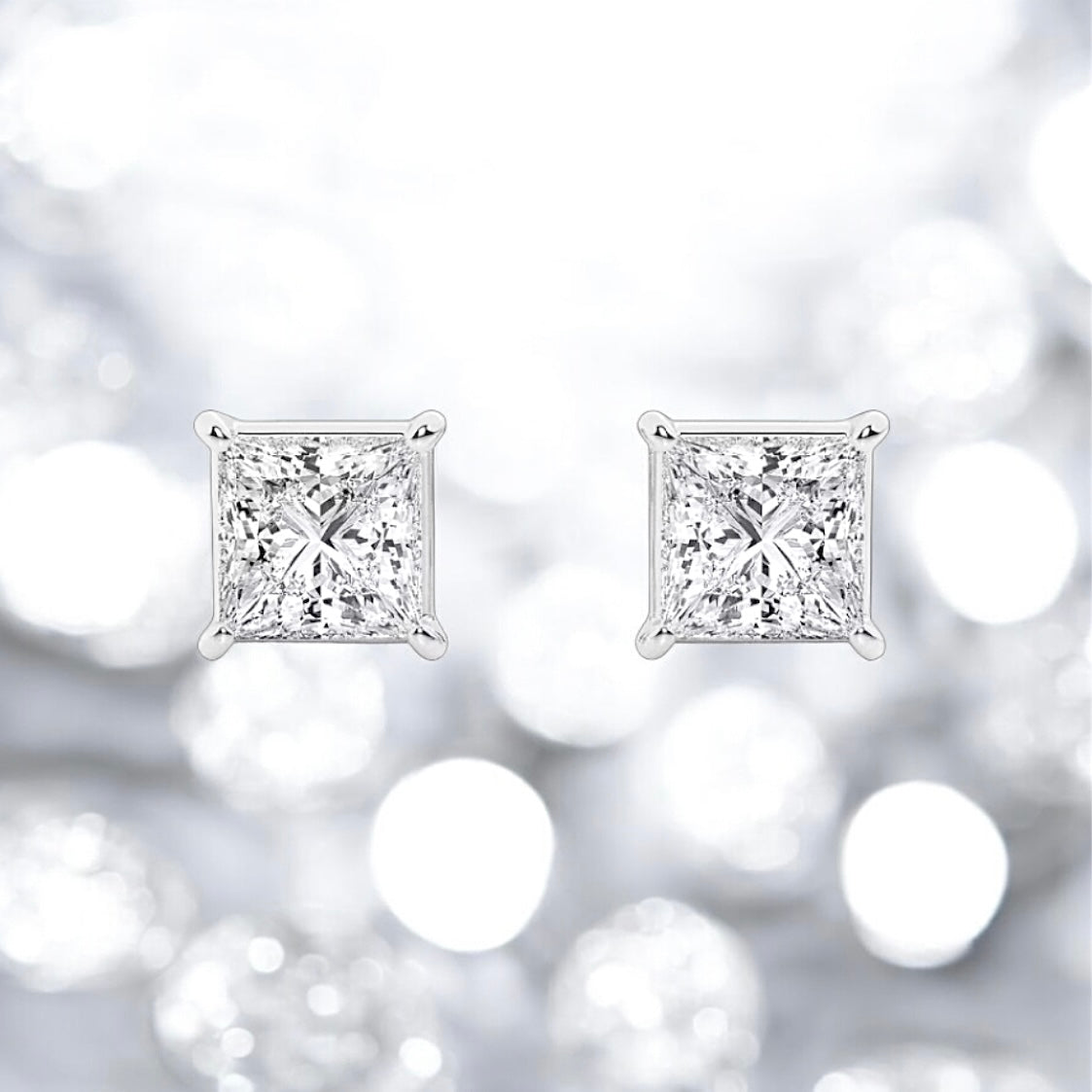 3 Carats Princess Lab Grown Diamond Earrings, 950 Platinum