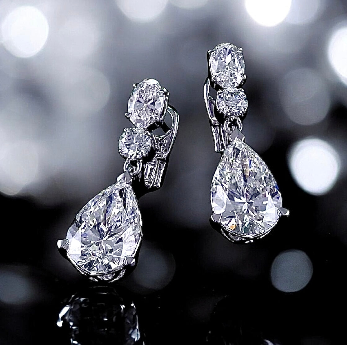 12 Carats Lab Grown Diamond Water Drop Earrings, 950 Platinum, E, VS1
