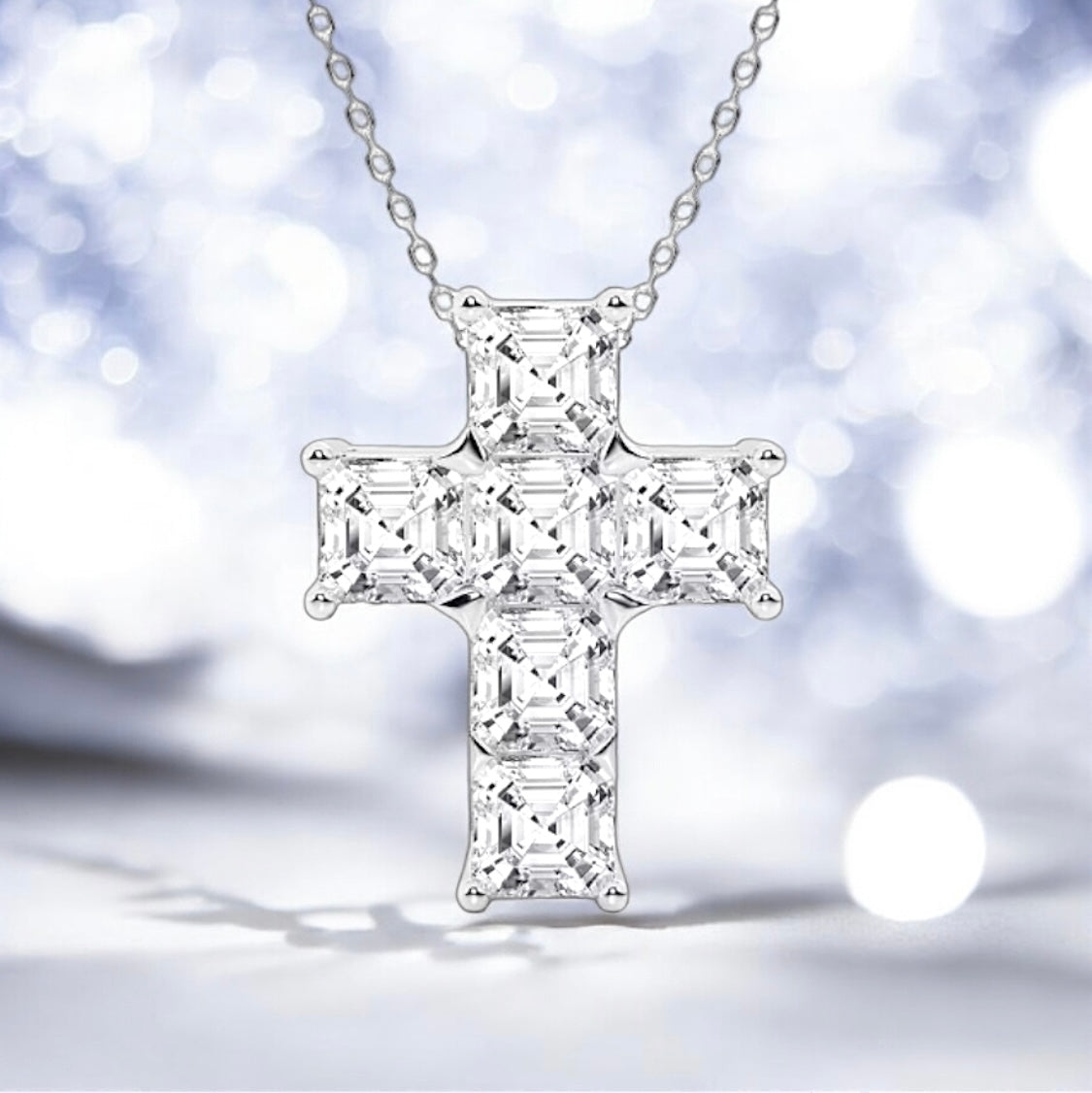 6 Carats Asscher Lab Grown Diamond Cross Pendant, 950 Platinum