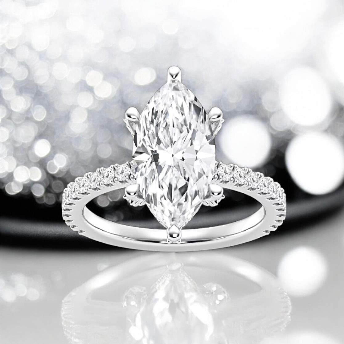 3.5 Carats Marquise Lab Grown Diamond Hidden Halo Ring, 950 Platinum