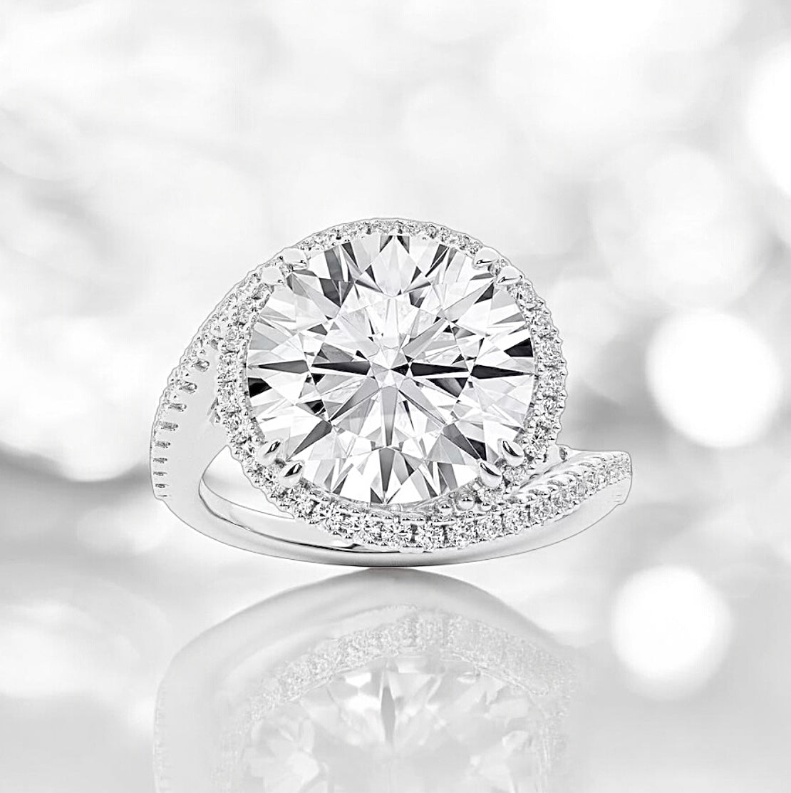 5 Carats Round Lab Grown Diamond Bypass Ring, 950 Platinum
