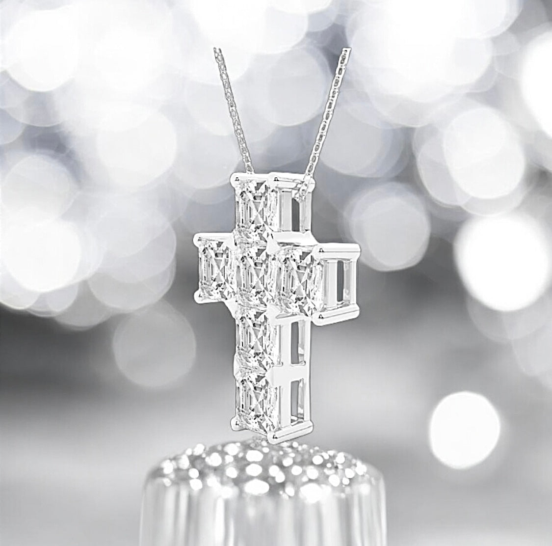 6 Carats Asscher Lab Grown Diamond Cross Pendant, 950 Platinum