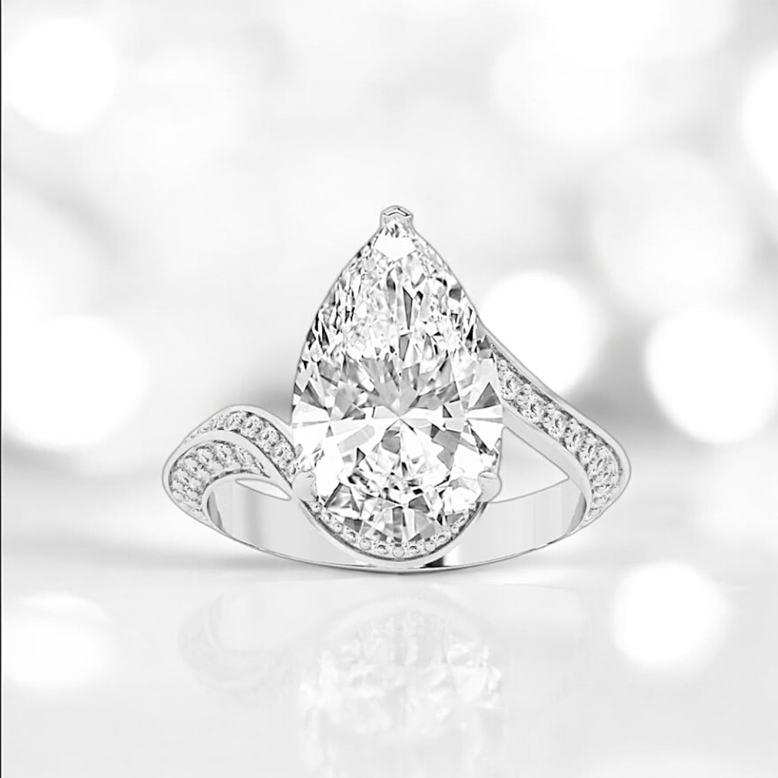 2.5 Carats Pear Shap Lab Grown Diamond Twisted Bypass Ring, 950 Platinum