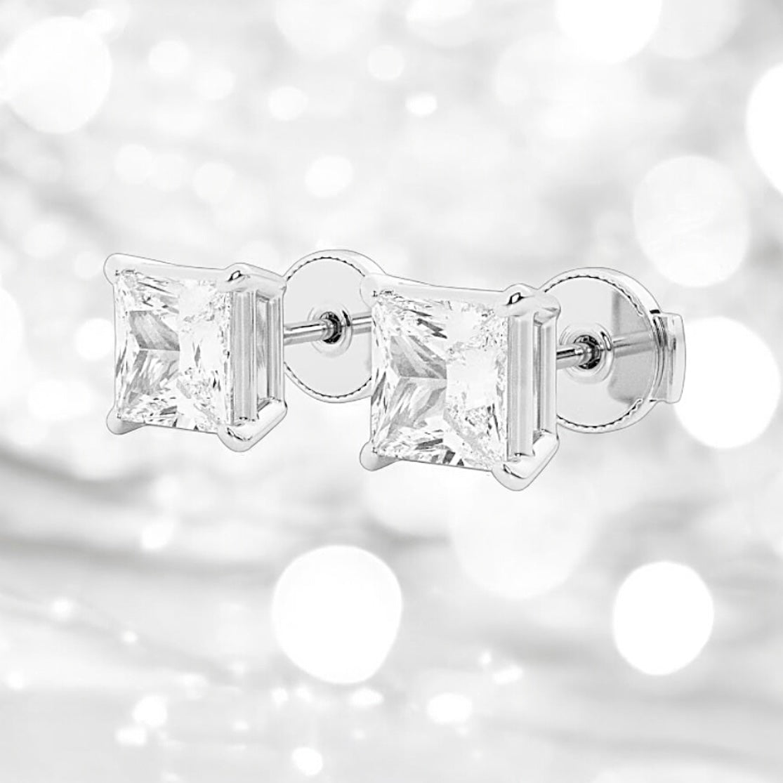 3 Carats Princess Lab Grown Diamond Earrings, 950 Platinum