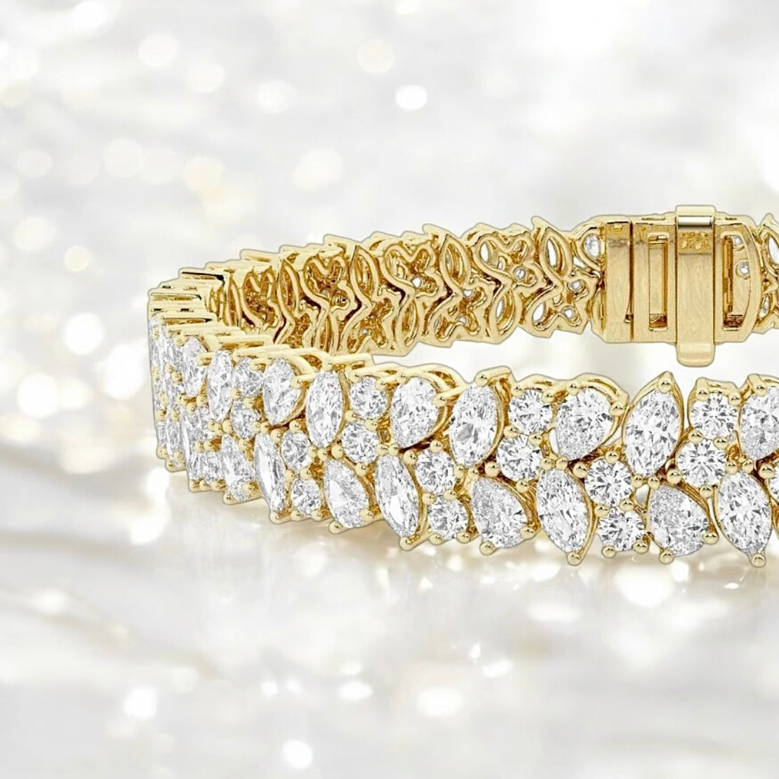 11 Carats Round, Pear, Marquise Lab Grown Diamond Alternating Bracelet, 7 Inches, 18K Yellow Gold
