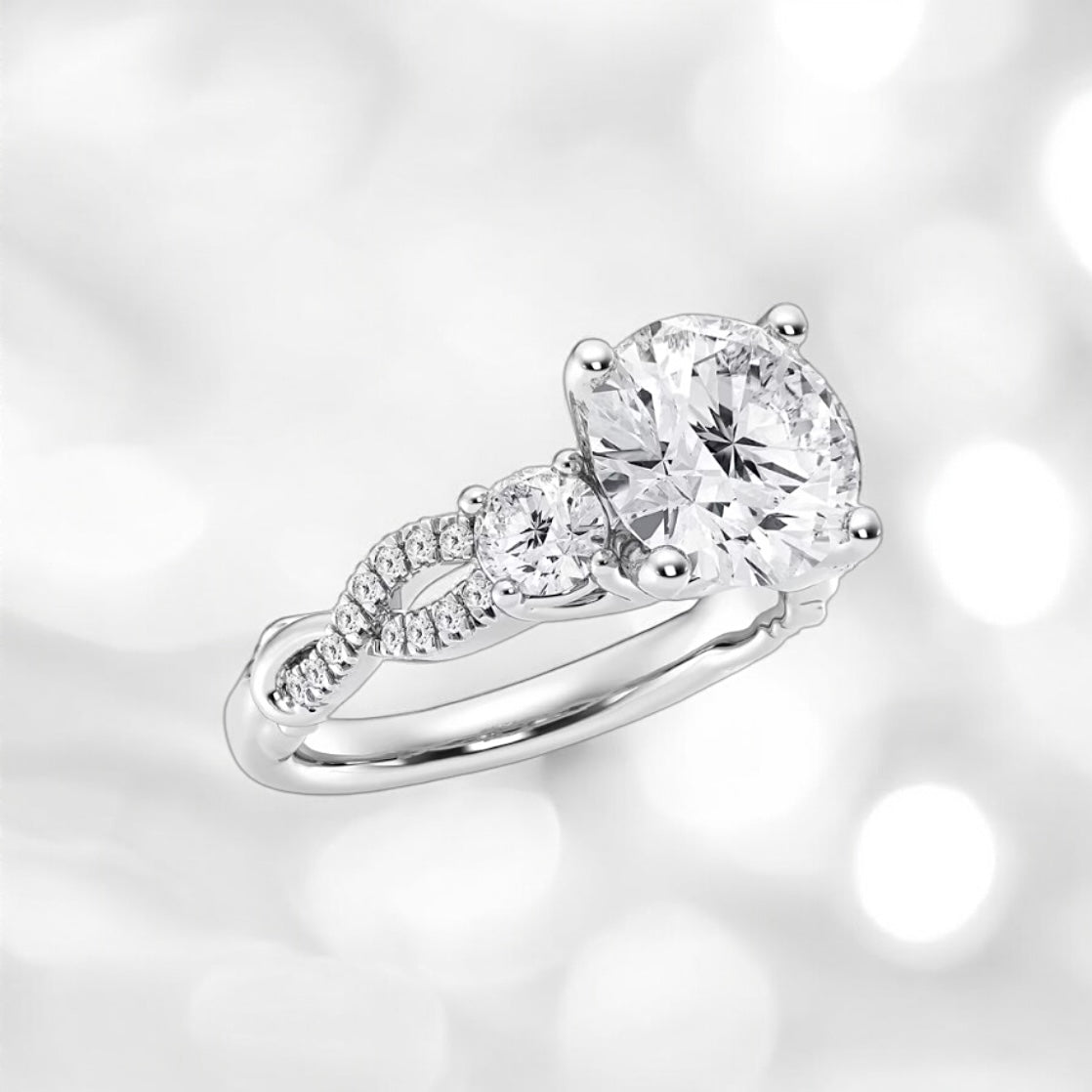 2.6 Carats Round Lab Grown Diamond Swirl Ring, 950 Platinum