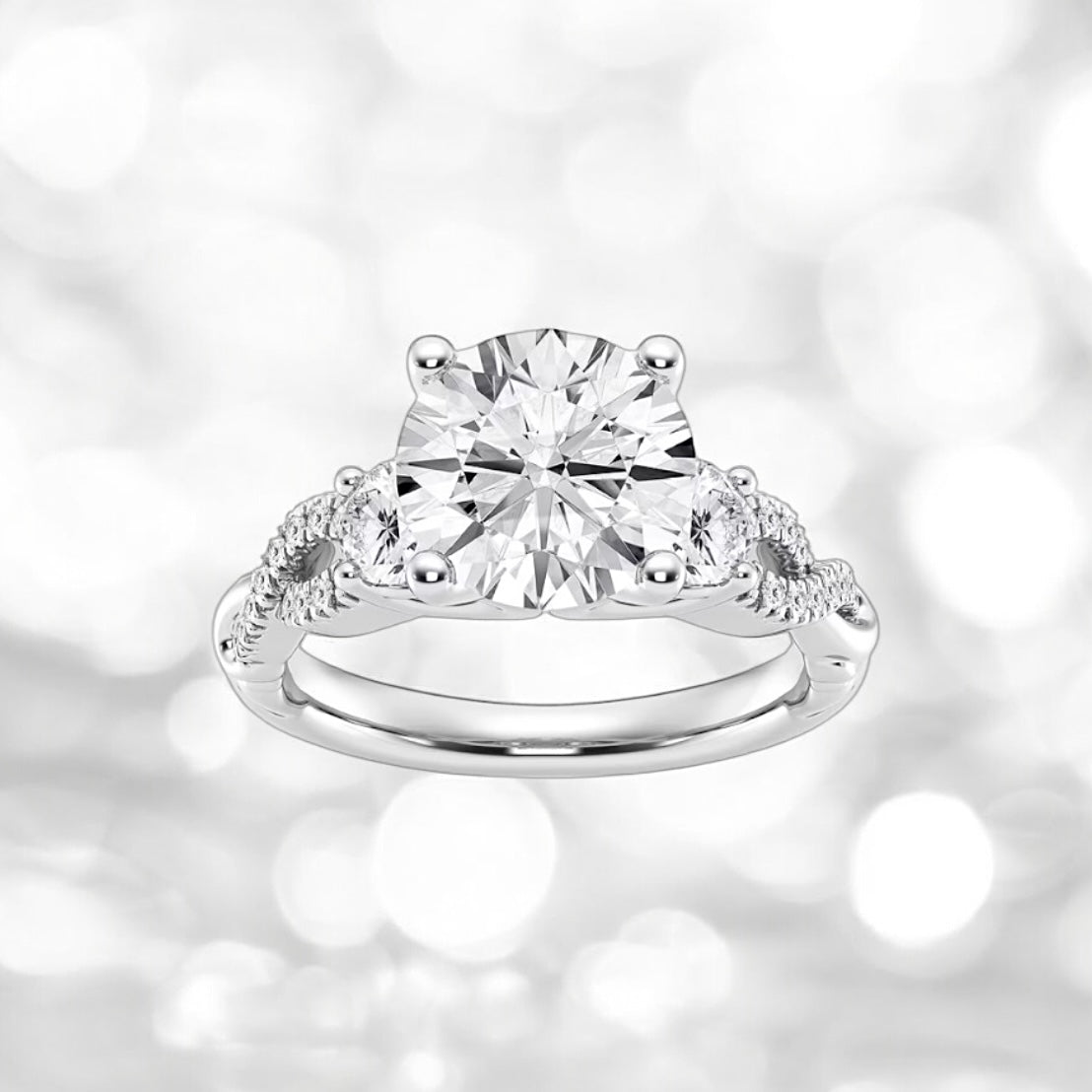 2.6 Carats Round Lab Grown Diamond Swirl Ring, 950 Platinum