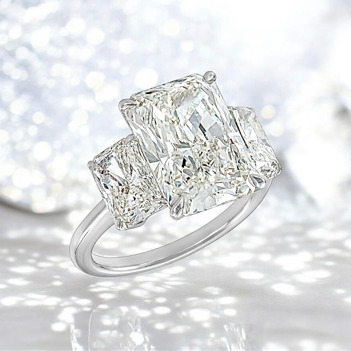 9.97 Carats Radiant Lab Grown Diamond Ring With Radiant Side Stones, 950 Platinum