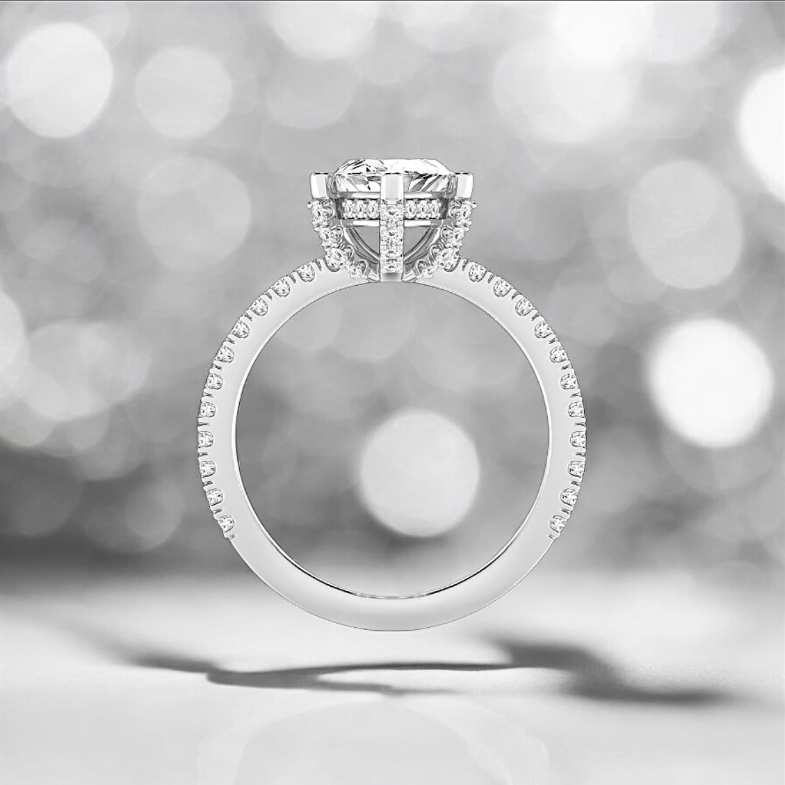 3.5 Carats Marquise Lab Grown Diamond Hidden Halo Ring, 950 Platinum