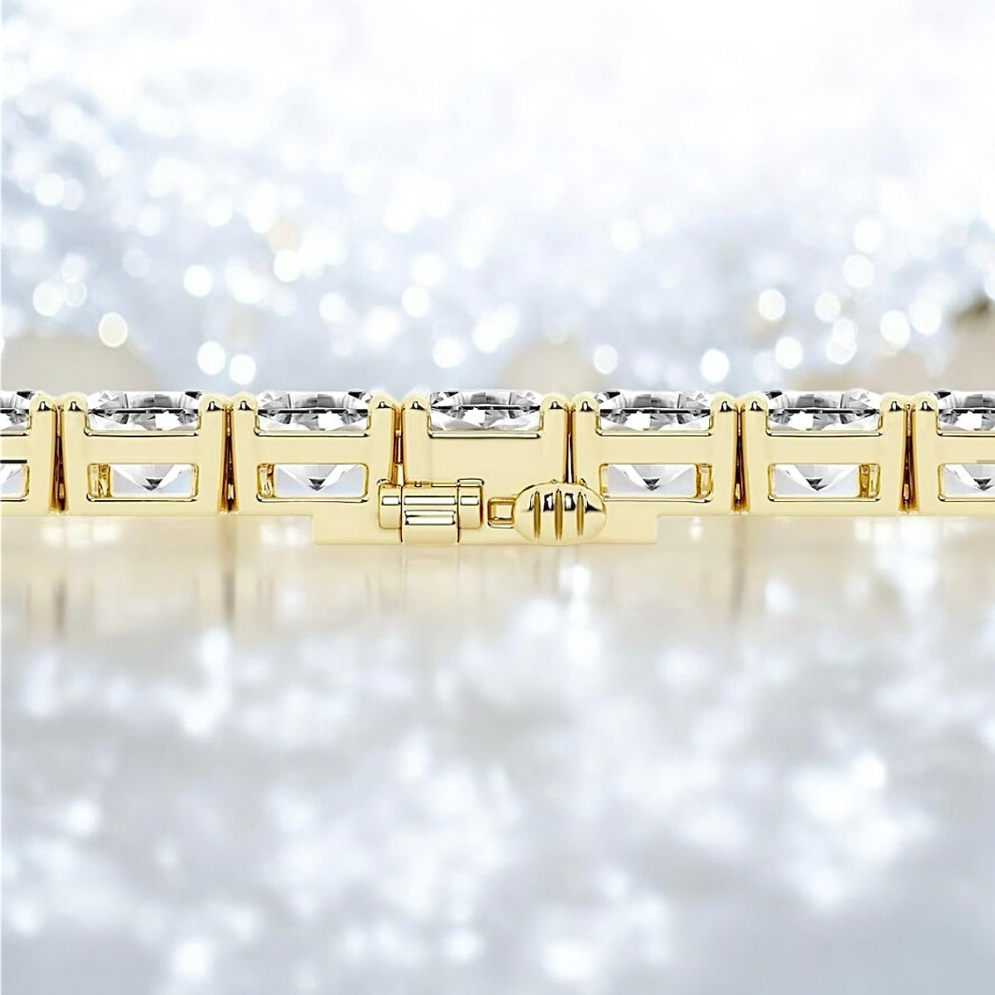 25 Carats Asscher Lab Grown Diamond Tennis Bracelet, 18K Yellow Gold, 6.5 Inches