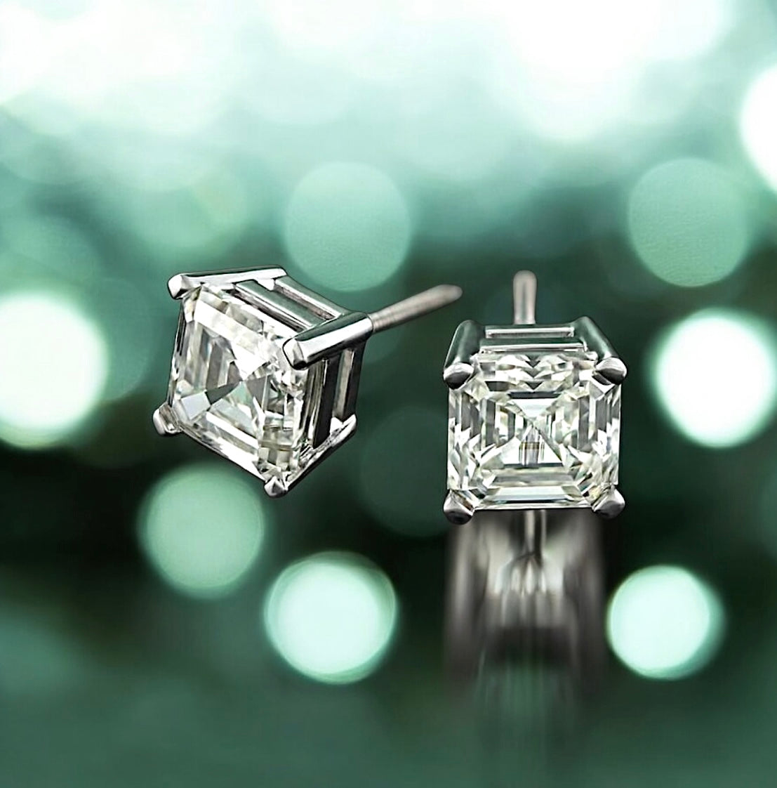 6 Carats Asscher Lab Grown Diamond Earrings, 950 Platinum