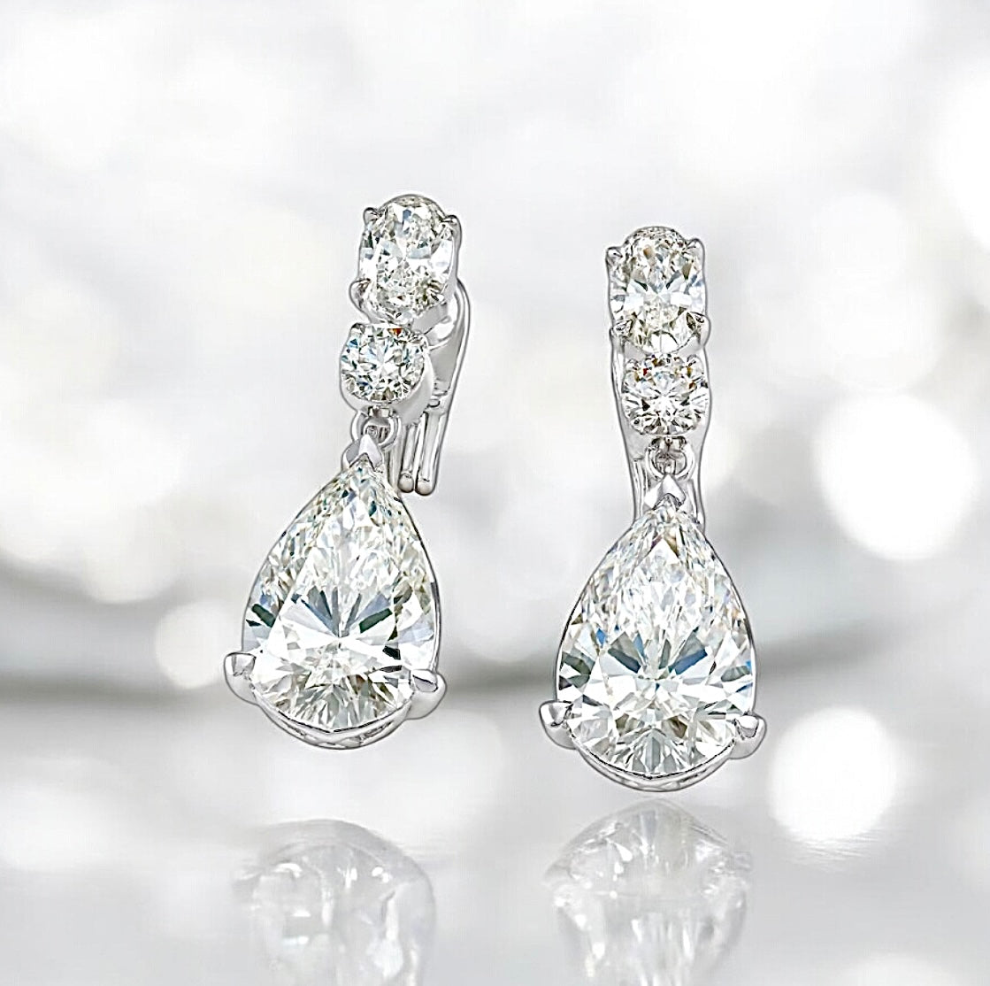 12 Carats Lab Grown Diamond Water Drop Earrings, 950 Platinum, E, VS1