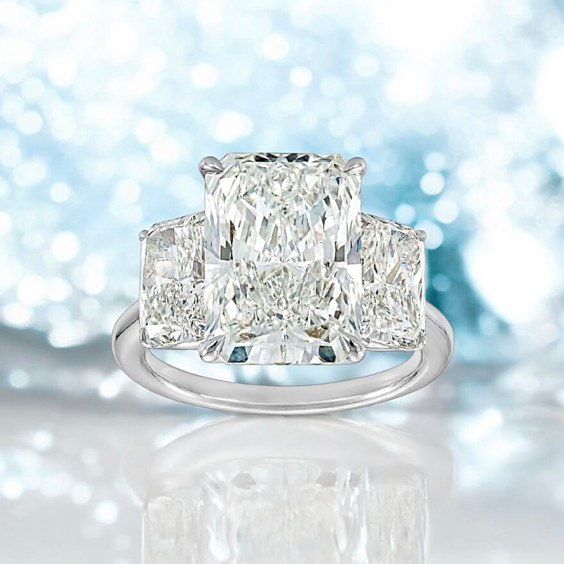 9.97 Carats Radiant Lab Grown Diamond Ring With Radiant Side Stones, 950 Platinum