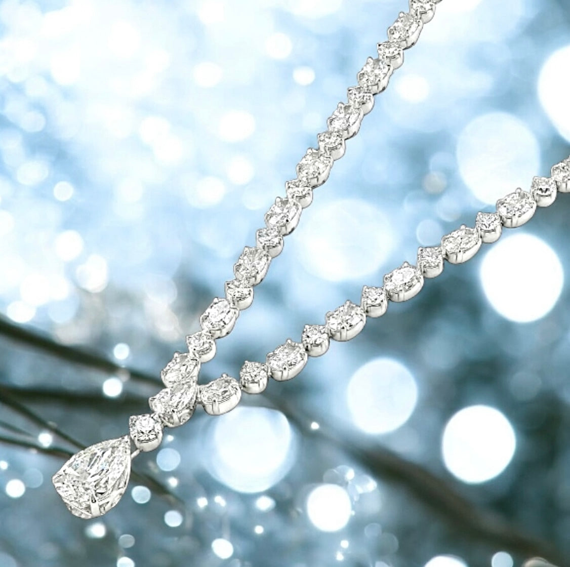 35 Carats Lab Grown Diamond Water Drop Necklace, 950 Platinum, E, VS1