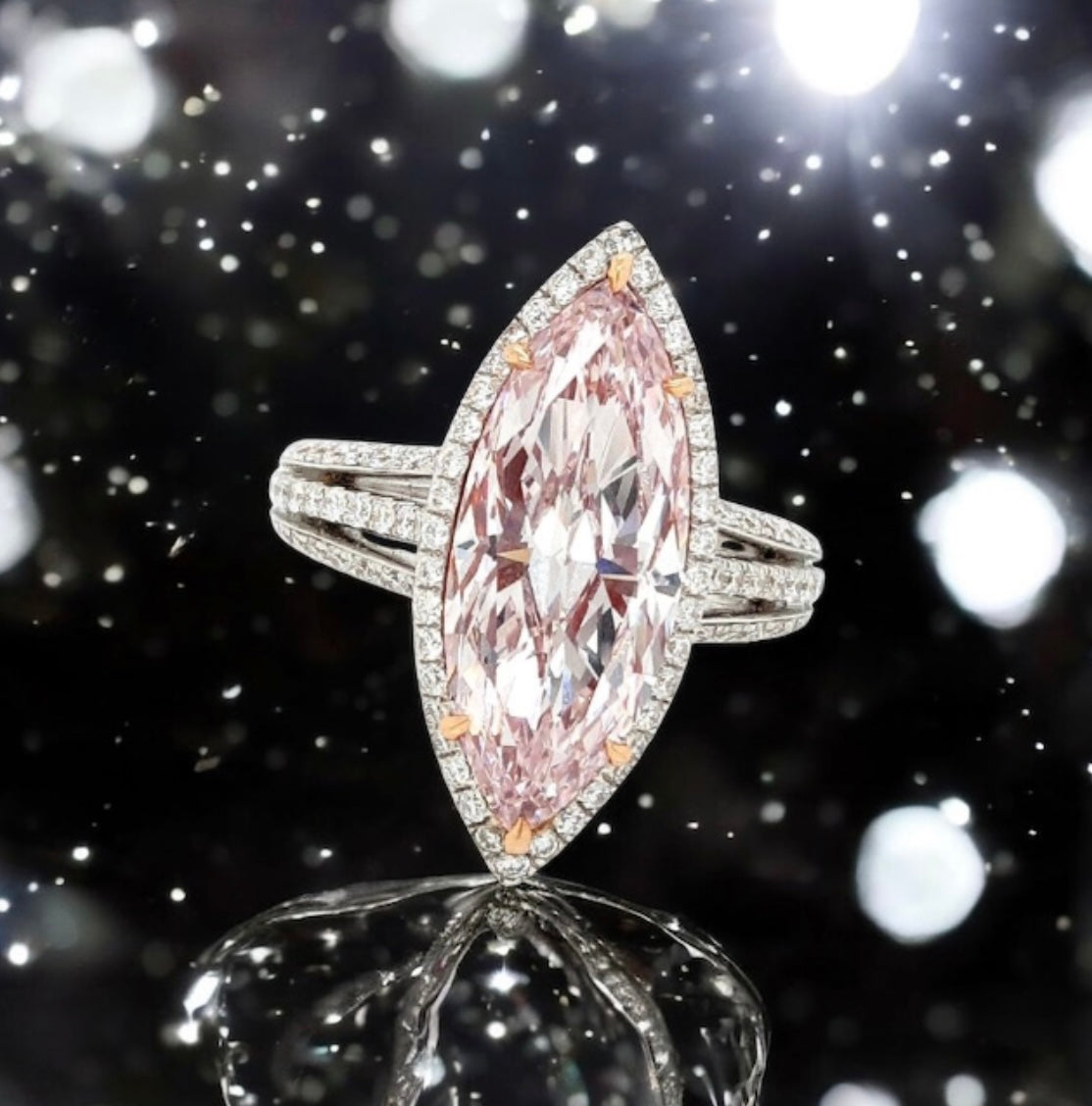 1 _ 5 Carat Marquise Cut Fancy Pink Earth-mined Diamond Ring GIA Certified 4 CT VS2 FLP