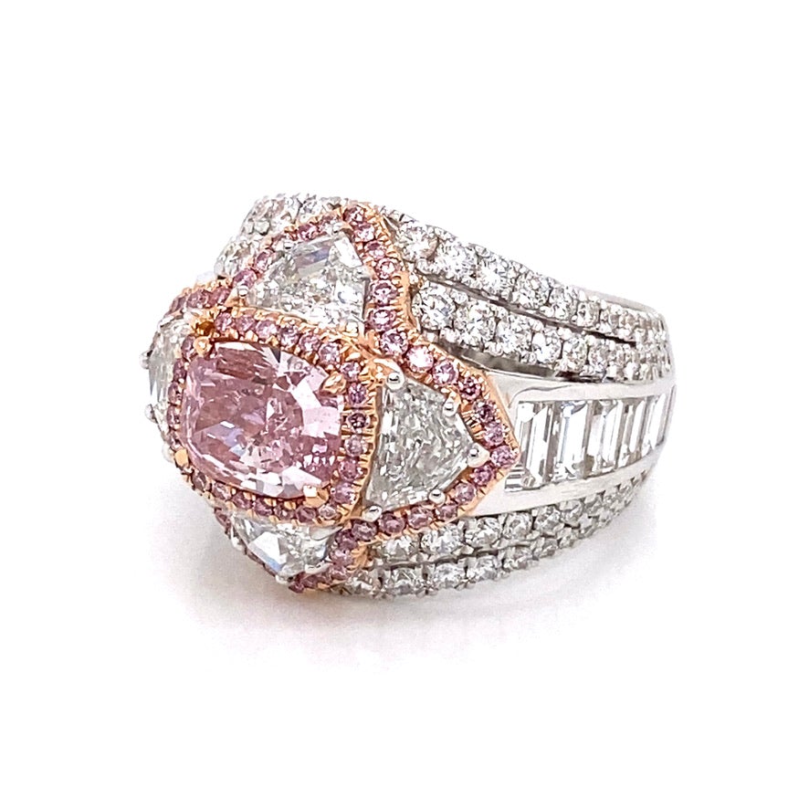 1 _ 5 CARAT CUSHION CUT FANCY INTENSE PURPLISH PINK EARTH-MINED DIAMOND RING 18K WHITE GOLD
