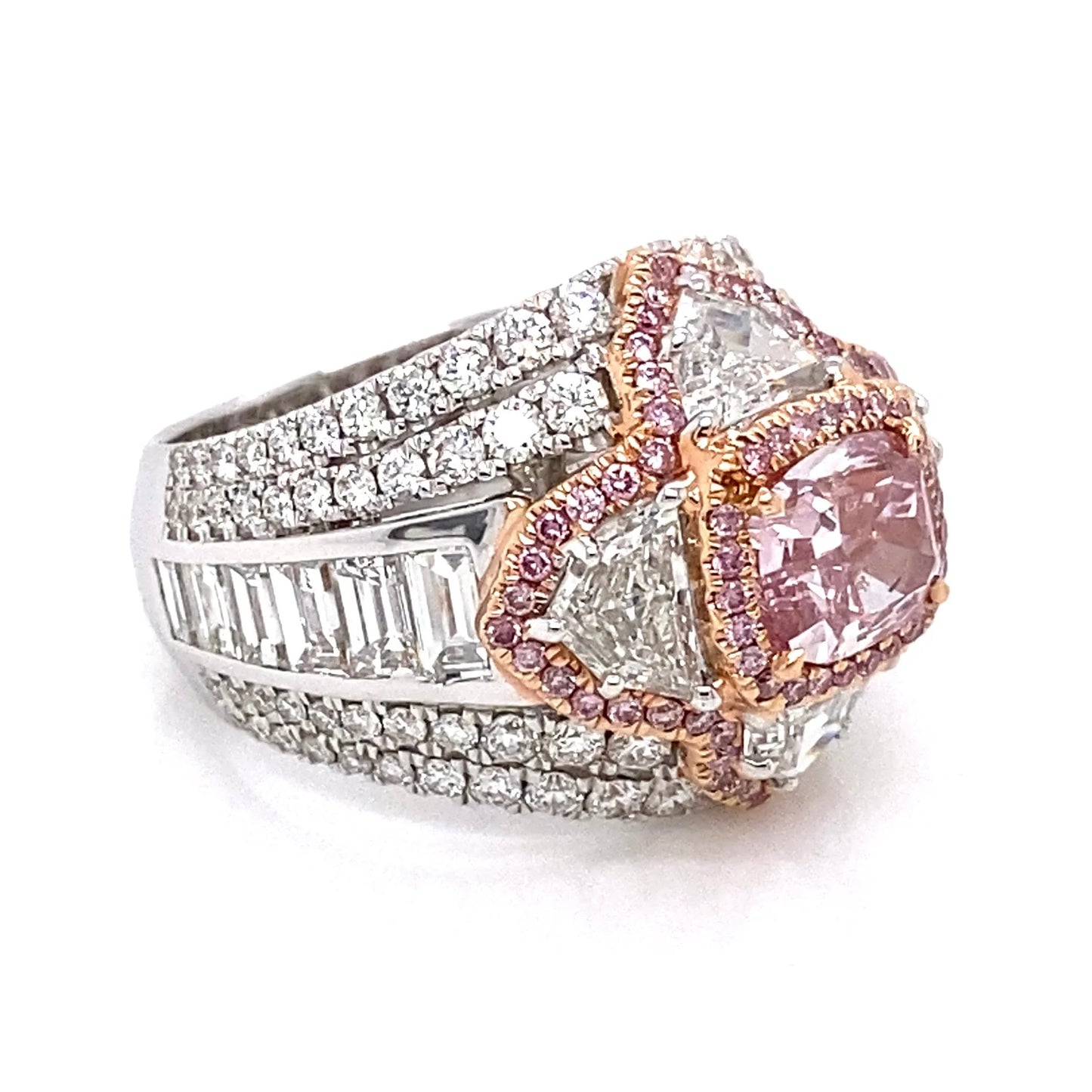 1 _ 5 CARAT CUSHION CUT FANCY INTENSE PURPLISH PINK EARTH-MINED DIAMOND RING 18K WHITE GOLD