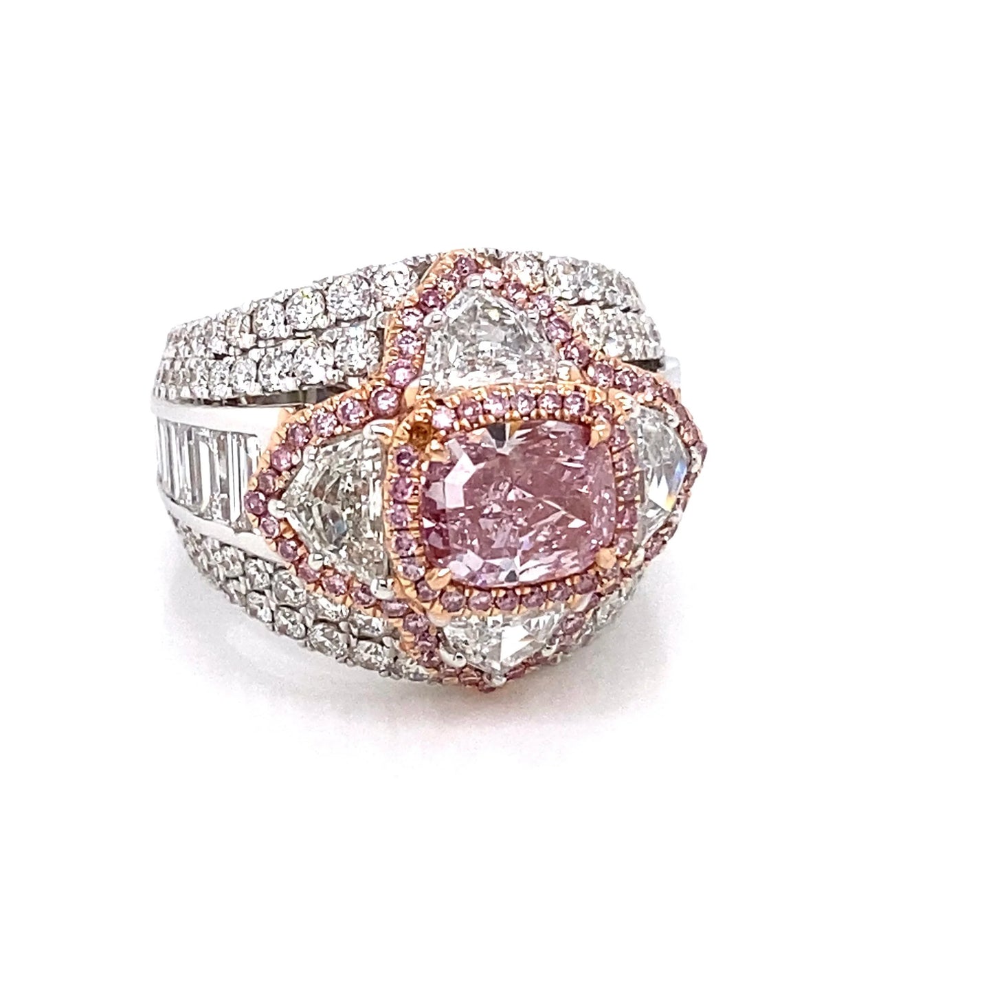 1 _ 5 CARAT CUSHION CUT FANCY INTENSE PURPLISH PINK EARTH-MINED DIAMOND RING 18K WHITE GOLD