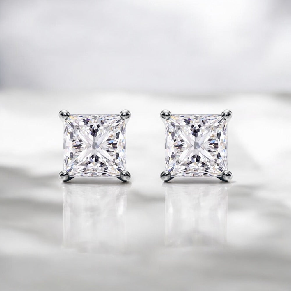 3 Carats Princess Diamond Studs in 950 platinum