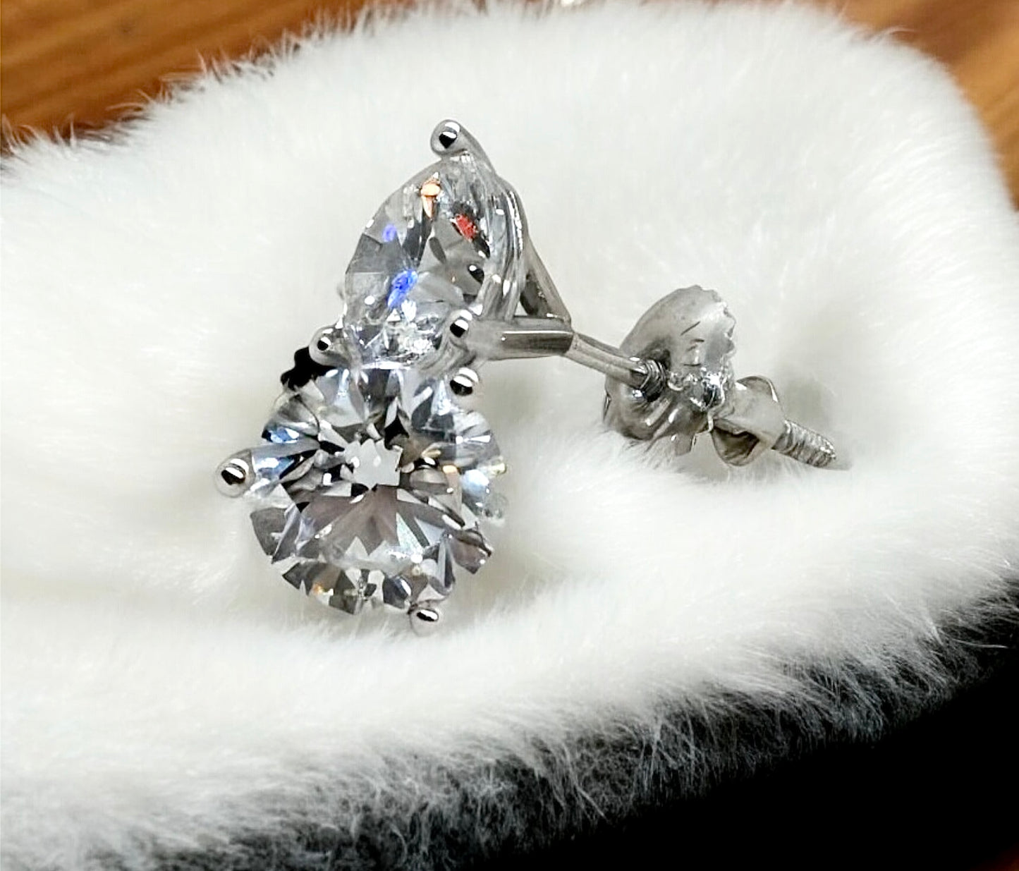 4 Carats Diamond 3-Prong Stud Earrings, 14K White Gold