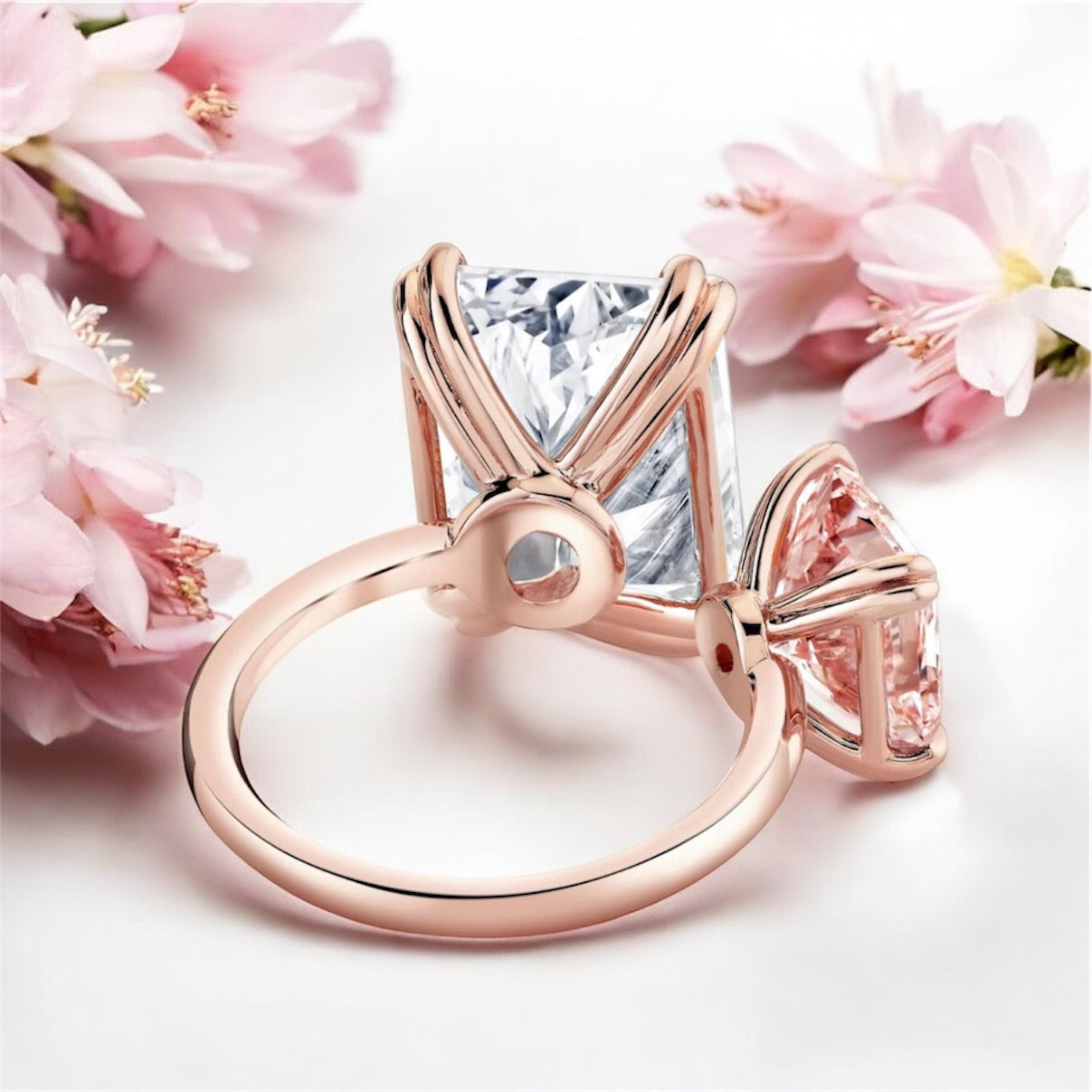 11.19 carats Radiant Cut Two Stone Diamond Ring, 18K Rose Gold (High Jewelry)