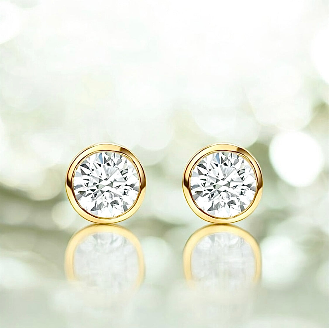 2 Carats Diamond Bezel Stud Earrings, 14K Yellow Gold