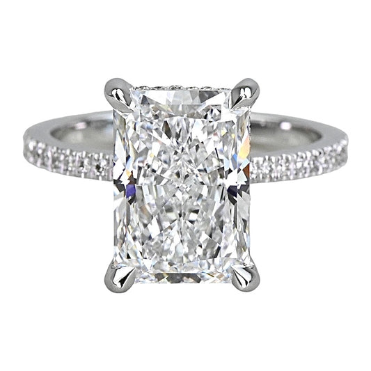 5.2 Carats Radiant Diamond Petite Pave Ring with Diamond Prongs, 950 Platinum