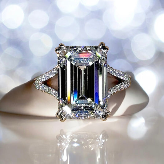 6.38 Carats Emerald Cut Diamond ring in 950 Platinum