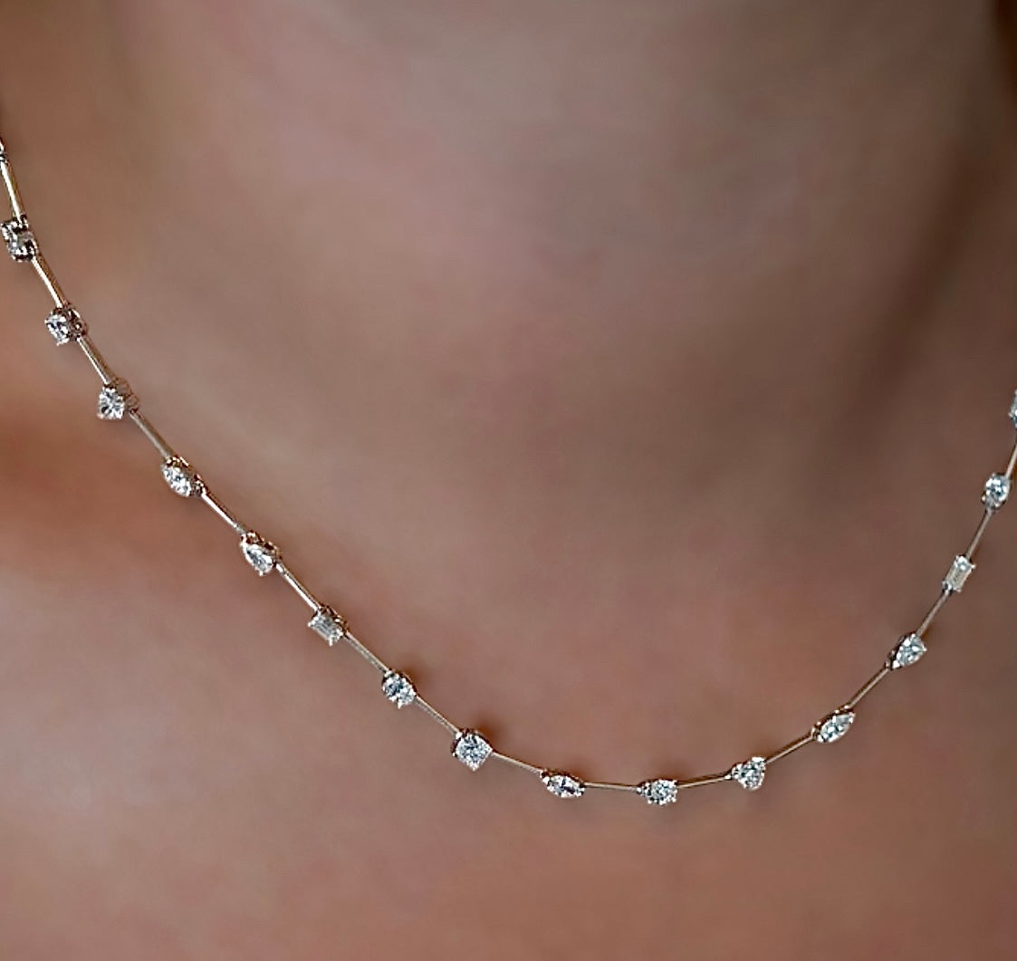 5 Carats Diamond Multi-Shape Tennis Necklace, 14K White Gold, 17 inch