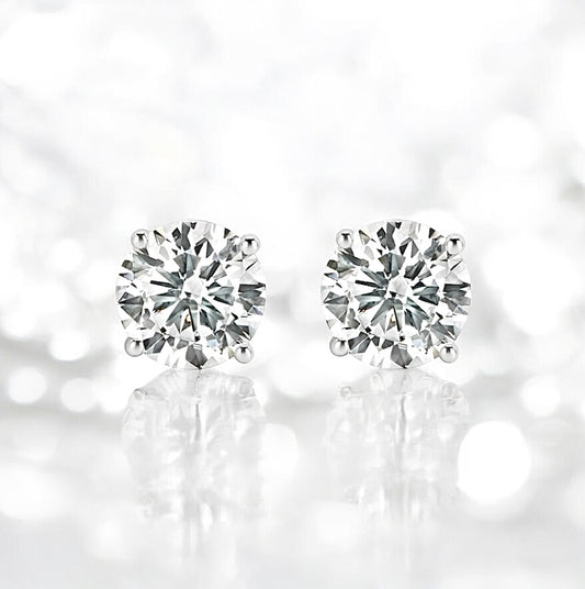 2 Carats Diamond 4-Prong Screwback Stud Earrings, 14K White Gold