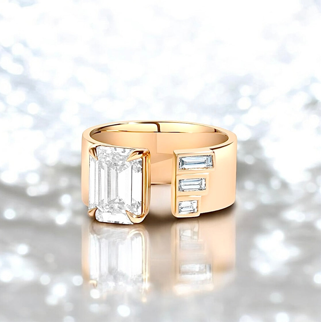 5 carats Unisex Diamond Gap Band With Baguettes, 18K Yellow Gold