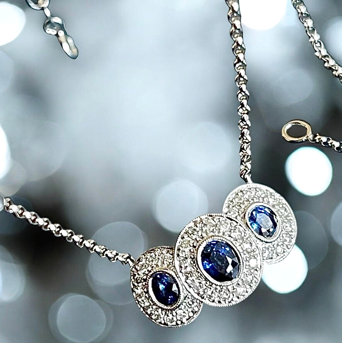 Diamond Sapphire necklace in 14K white gold, 16 inch