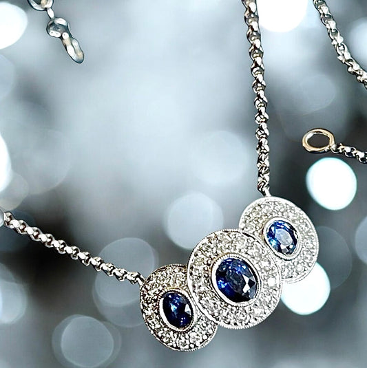 Diamond Sapphire necklace in 14K white gold, 16 inch