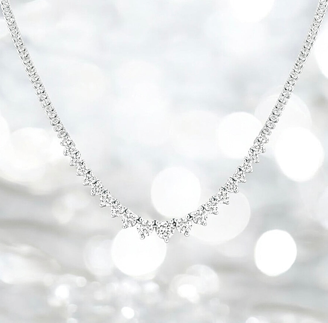 5.5 carats Diamond Riviera Necklace, 14K White Gold, 17 inch